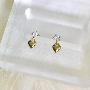 Gold Heart S925 Drop Earrings